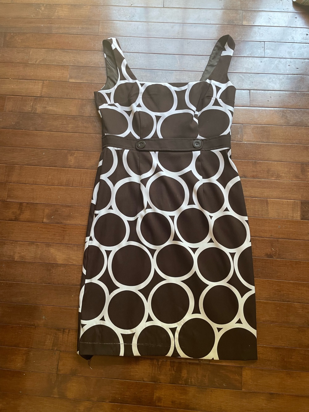 NWOT London Times Brown & White Circle-Print Fully Lined Midi Sheath Dress-10